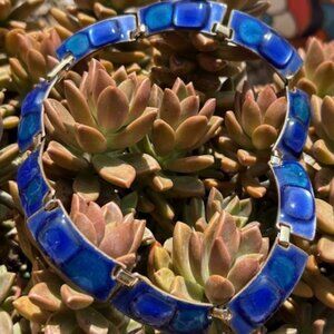 KAY DENNING Blue Fused Glass Copper Enamel Choker NECKLACE